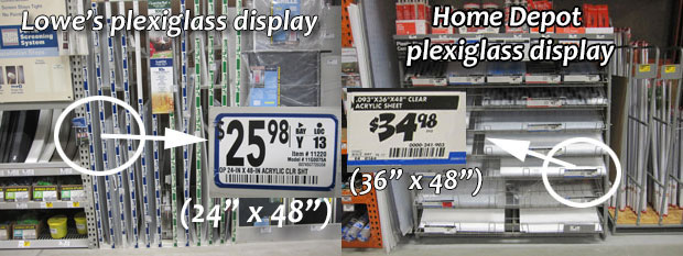 plexiglass dislpay at Lowes