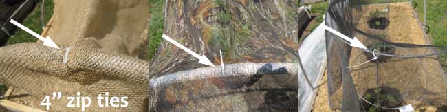 Anchoring shade cloth with zip ties